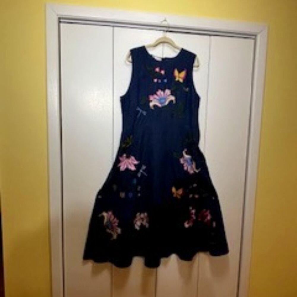 Appliquéd navy summer dress in linen. Fanm Mon, size xxl.